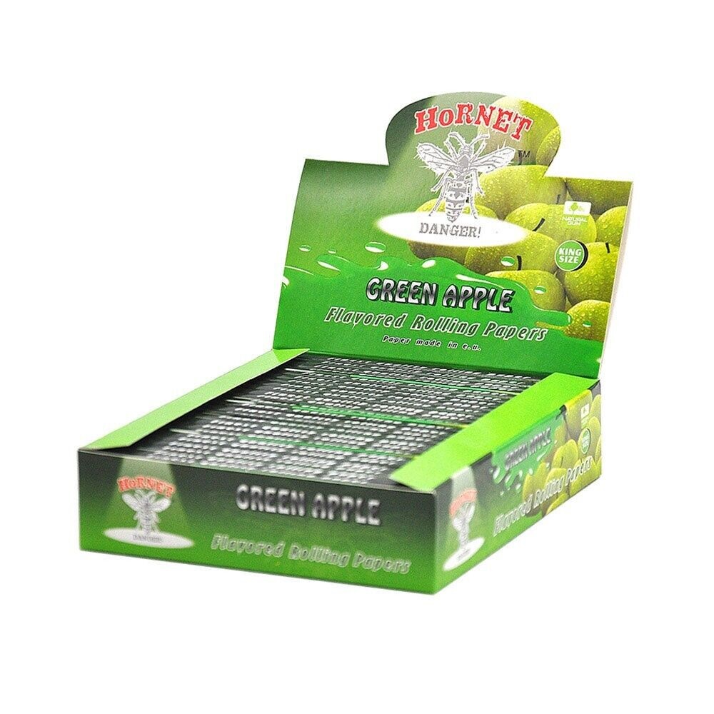 Hornet Apple flavored rolling papers Natural Gum King Slim size 25 booklets 32 rolling paper per booklet