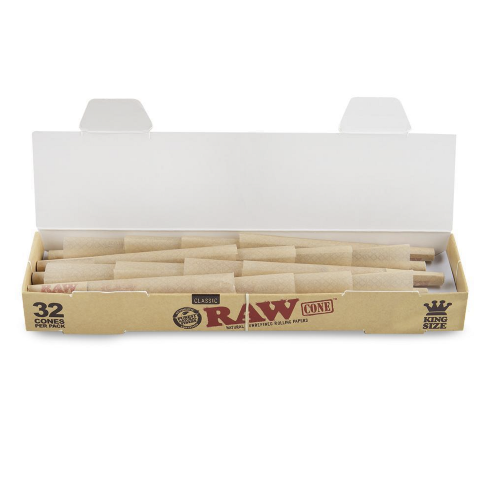 Raw Classic Natural Unrefined king size Pre Rolled Paper Cones 32 Pack Cone.